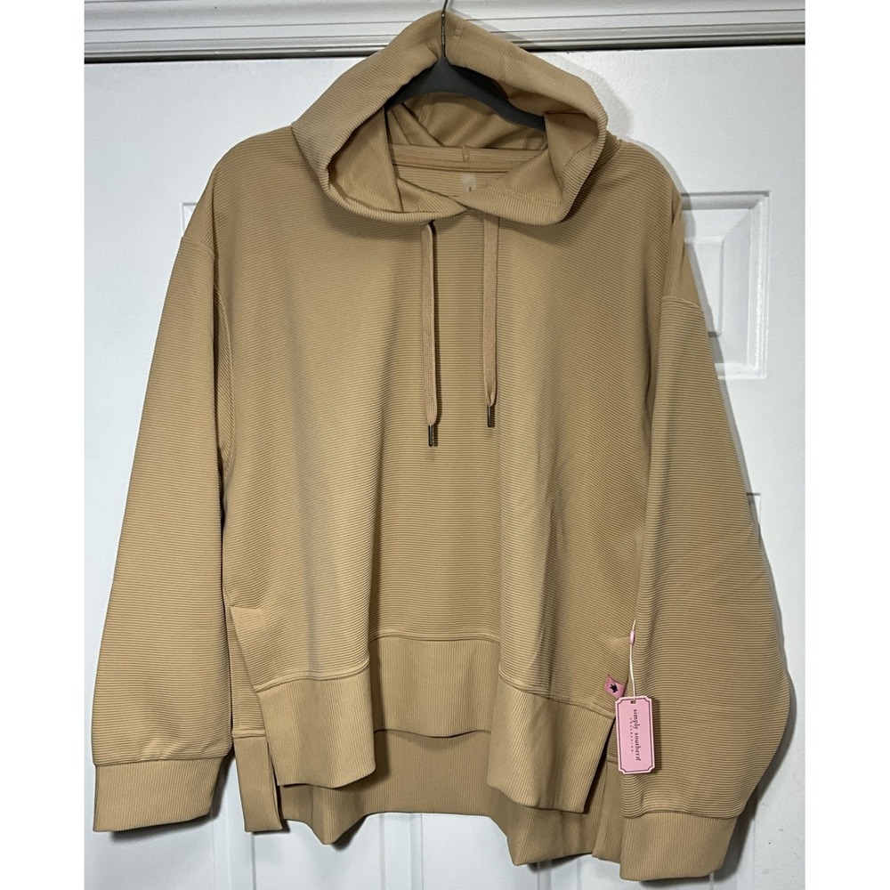Simply Southern Long Sleeve Drawstring Hoodie/Pullover Beige Women's XXL